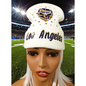 Los Angeles Rams Beanie Beige design with Logo, Star & Rhinestones